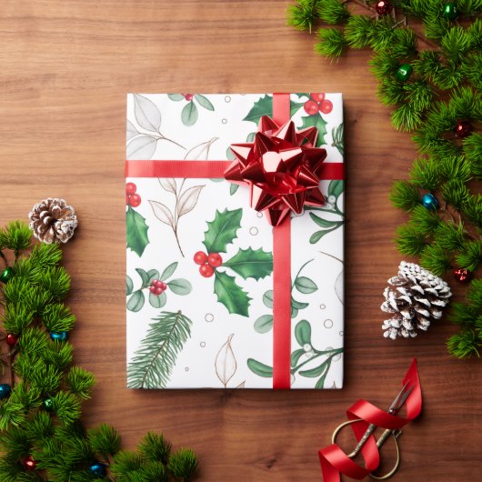Waterverf Mistletoe en Pine Branch Cadeaupapier (Feestdagen Geschenken)