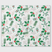 Waterverf Mistletoe en Pine Branch Cadeaupapier (Vlak)