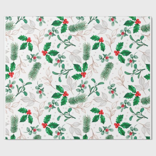 Waterverf Mistletoe en Pine Branch Cadeaupapier (Vlak)