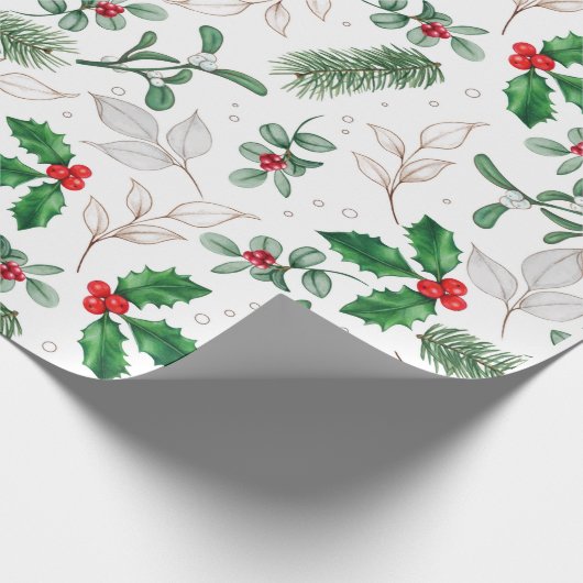 Waterverf Mistletoe en Pine Branch Cadeaupapier (Hoek)