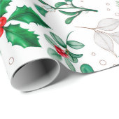 Waterverf Mistletoe en Pine Branch Cadeaupapier (Rol Hoek)