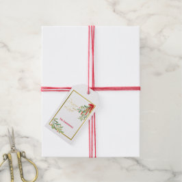 Waterverf Mistletoe & Gold | Aangepaste feestdag Cadeaulabel