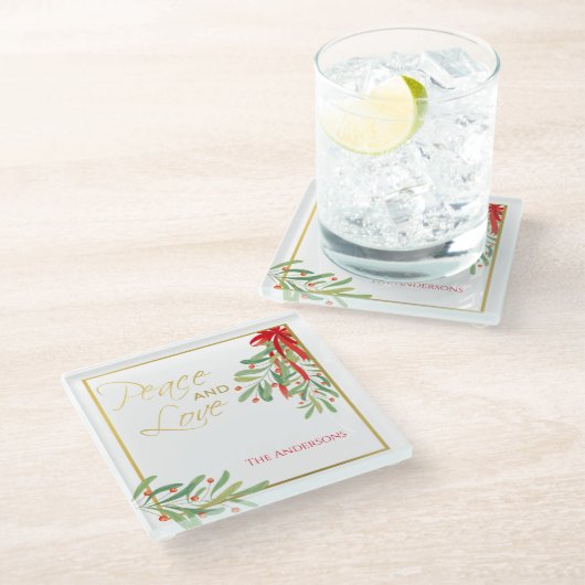 Waterverf Mistletoe & Gold | Aangepaste feestdag Glazen Onderzetter (Schuin)