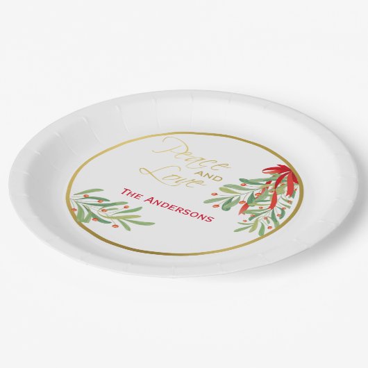 Waterverf Mistletoe & Gold | Aangepaste feestdag Papieren Bordje (Gekanteld)