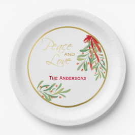 Waterverf Mistletoe & Gold | Aangepaste feestdag Papieren Bordje