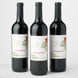 Waterverf Mistletoe & Gold | Aangepaste feestdag Wijn Etiket