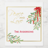 Waterverf Mistletoe & Gold | Aangepaste feestdag Wijn Etiket (Enkel label)