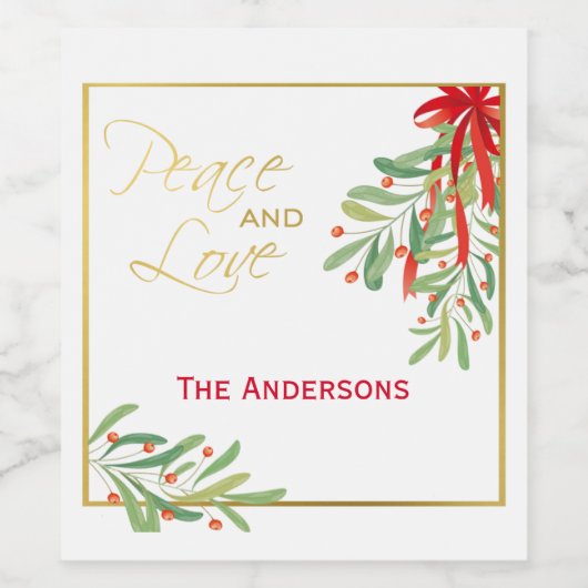 Waterverf Mistletoe & Gold | Aangepaste feestdag Wijn Etiket (Enkel label)
