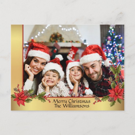 Waterverf Mistletoe Gold Lijst kerstfoto Feestdagenkaart (Voorkant)