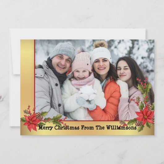 Waterverf Mistletoe Gold Lijst kerstfoto Feestdagenkaart (Voorkant)