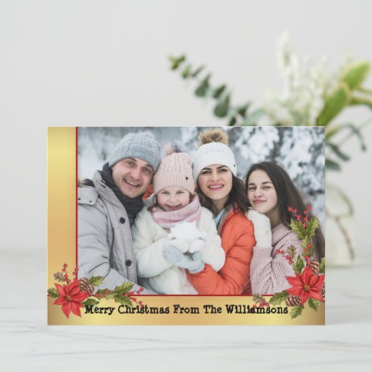 Waterverf Mistletoe Gold Lijst kerstfoto Feestdagenkaart (Staand voorkant)