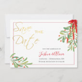 Waterverf Mistletoe & Gold | Vakantieduur Save The Date (Voorkant)