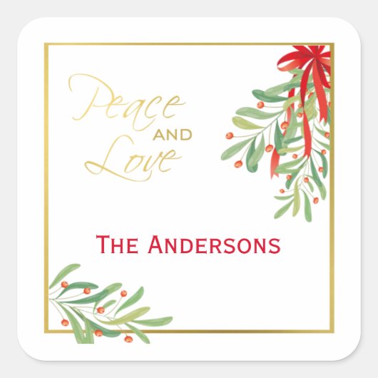 Waterverf Mistletoe & Goud | Feestdagen Vierkante Sticker (Voorkant)