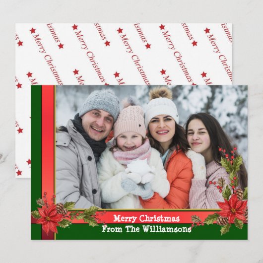 Waterverf Mistletoe Green Lijst kerstfoto Feestdagenkaart (Voorkant / Achterkant)