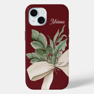 Waterverf Mistletoe groen gepersonaliseerd iPhone 15 Case