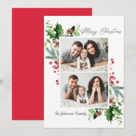 Waterverf Mistletoe Holly Berry Kerstmis 2 FOTO Feestdagenkaart