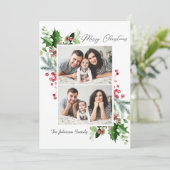 Waterverf Mistletoe Holly Berry Kerstmis 2 FOTO Feestdagenkaart (Staand voorkant)