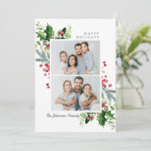 Waterverf Mistletoe Holly Berry Kerstmis 2 FOTO Feestdagenkaart (Staand voorkant)