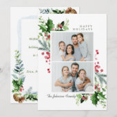 Waterverf Mistletoe Holly Berry Kerstmis 2 FOTO Feestdagenkaart (Voorkant / Achterkant)