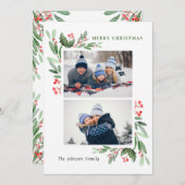 Waterverf Mistletoe Holly Berry Kerstmis 2 FOTO Feestdagenkaart (Voorkant / Achterkant)