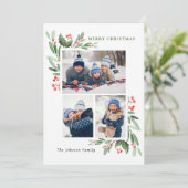 Waterverf Mistletoe Holly Berry Kerstmis 3 FOTO Feestdagenkaart (Staand voorkant)