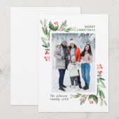 Waterverf Mistletoe Holly Berry Kerstmis FOTO Feestdagenkaart (Voorkant / Achterkant)