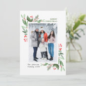 Waterverf Mistletoe Holly Berry Kerstmis FOTO Feestdagenkaart (Staand voorkant)