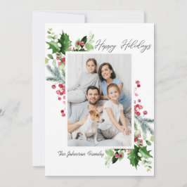 Waterverf Mistletoe Holly Berry Kerstmis FOTO Feestdagenkaart