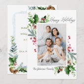 Waterverf Mistletoe Holly Berry Kerstmis FOTO Feestdagenkaart (Voorkant / Achterkant)