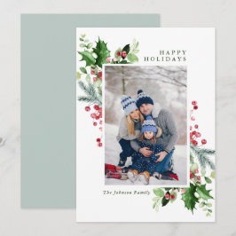 Waterverf Mistletoe Holly Berry Kerstmis FOTO Feestdagenkaart