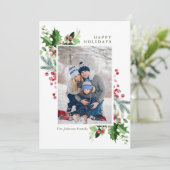 Waterverf Mistletoe Holly Berry Kerstmis FOTO Feestdagenkaart (Staand voorkant)