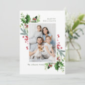 Waterverf Mistletoe Holly Berry Kerstmis FOTO Feestdagenkaart (Staand voorkant)