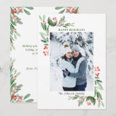 Waterverf Mistletoe Holly Berry Kerstmis FOTO Feestdagenkaart (Voorkant / Achterkant)