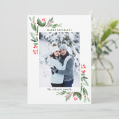 Waterverf Mistletoe Holly Berry Kerstmis FOTO Feestdagenkaart (Staand voorkant)
