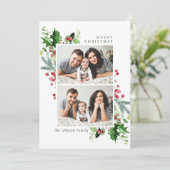 Waterverf Mistletoe Holly Berry Kerstmis FOTO Feestdagenkaart (Staand voorkant)