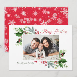 Waterverf Mistletoe Holly Berry Kerstmis FOTO Feestdagenkaart