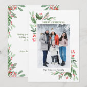 Waterverf Mistletoe Holly Berry Kerstmis FOTO Feestdagenkaart (Voorkant / Achterkant)