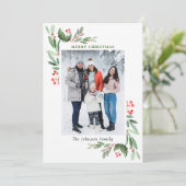 Waterverf Mistletoe Holly Berry Kerstmis FOTO Feestdagenkaart (Staand voorkant)