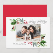 Waterverf Mistletoe Holly Berry Kerstmis FOTO Feestdagenkaart (Voorkant / Achterkant)