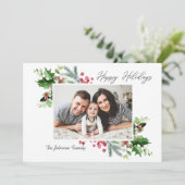 Waterverf Mistletoe Holly Berry Kerstmis FOTO Feestdagenkaart (Staand voorkant)