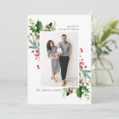 Waterverf Mistletoe Holly Berry Kerstmis FOTO Feestdagenkaart (Staand voorkant)