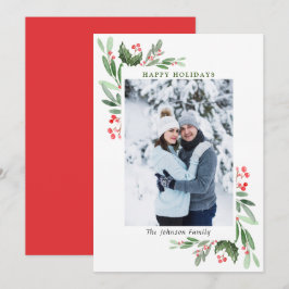 Waterverf Mistletoe Holly Berry Kerstmis FOTO Feestdagenkaart