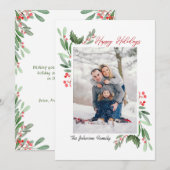 Waterverf Mistletoe Holly Berry Kerstmis FOTO Feestdagenkaart (Voorkant / Achterkant)