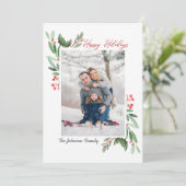 Waterverf Mistletoe Holly Berry Kerstmis FOTO Feestdagenkaart (Staand voorkant)