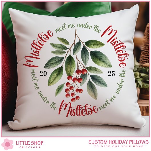 Waterverf Mistletoe Hulst Bessen Kerstmis Kussen
