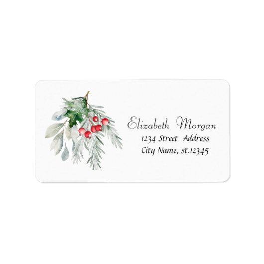 Waterverf Mistletoe Kerst Etiket (Voorkant)