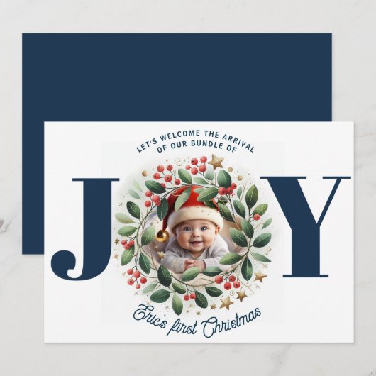 Waterverf Mistletoe krans Bundle of JOY Feestdagenkaart (Voorkant / Achterkant)