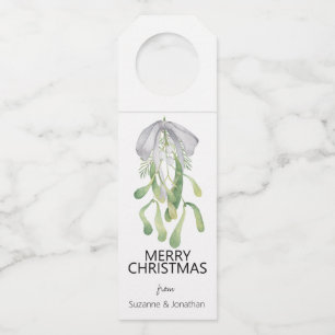 Waterverf Mistletoe lint verlaat kerst Flessenhanger