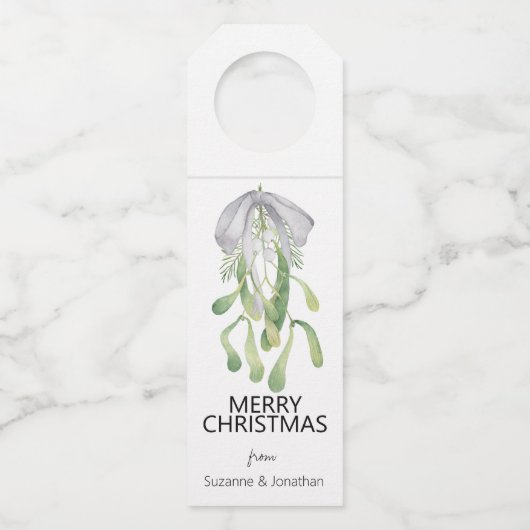 Waterverf Mistletoe lint verlaat kerst Flessenhanger (Voorkant)