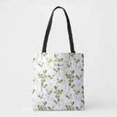 Waterverf Mistletoe Naadloos Patroon Monogram Tote Bag (Voorkant)